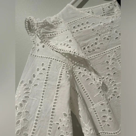 The Kooples White Cotton Ruffle Eyelet Top Size Medium - Picture 7 of 12